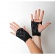 Black lace and grey cotton fingerless gauntlets