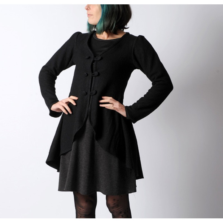 Veste femme made in france noire hiver originale forme redingote