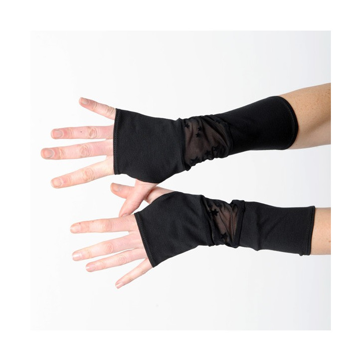 Black womens fingerless gloves with stars
