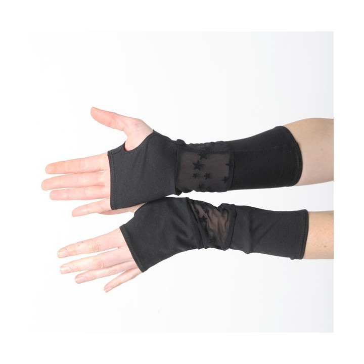 Black womens fingerless gloves with stars