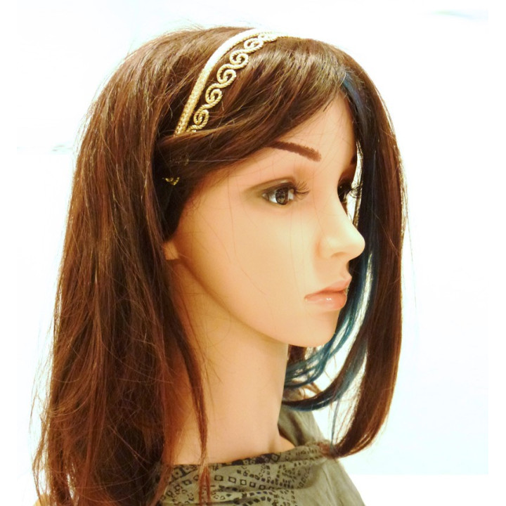Accessoire artisanal coiffure doré, bandeau doré à double rang, accessoire mariage