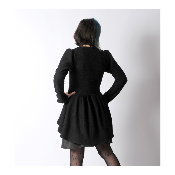 Black boiled wool swallowtail jacket