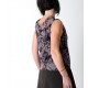 Sleeveless wide top, in supple grey voile with purple bird print