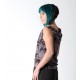 Sleeveless wide top, in supple grey voile with purple bird print